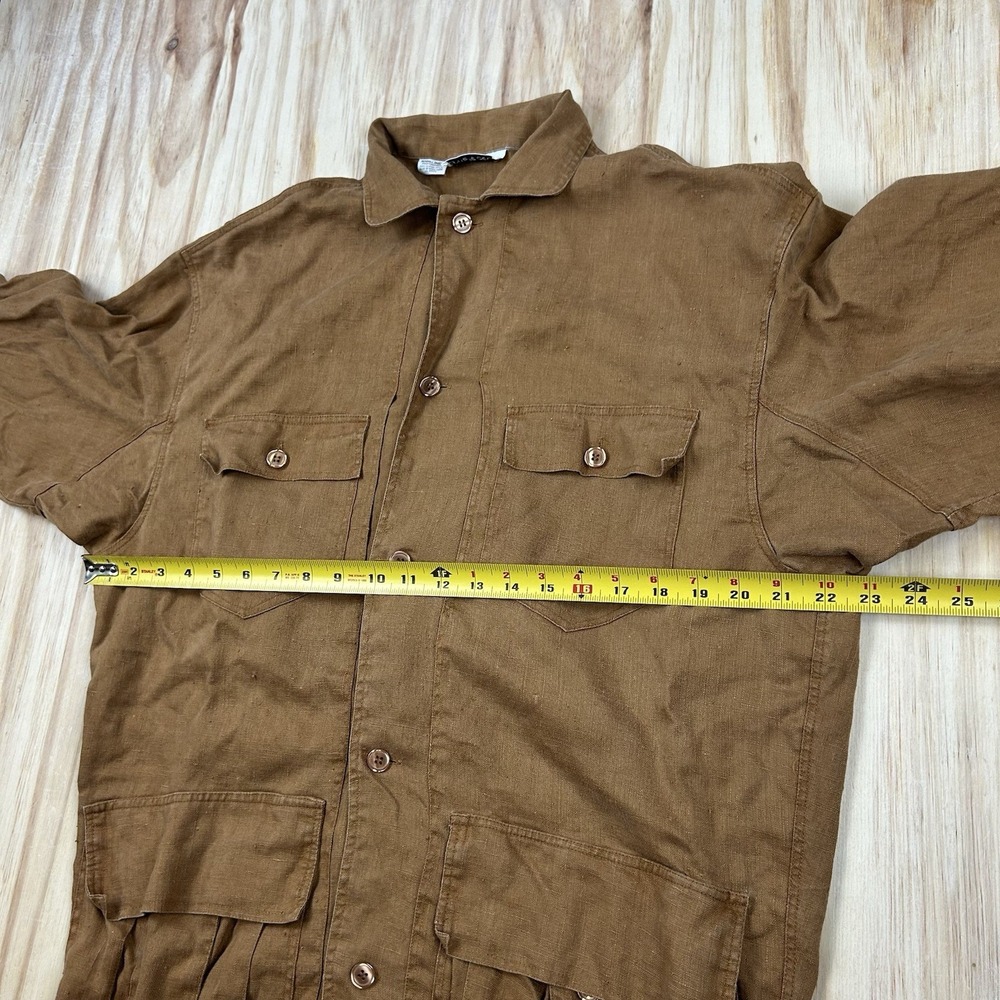 Annette Dean Women 100% Linen Heavyweight Chore Button Shirt Brown RARE Fits L - Picture 5 of 6